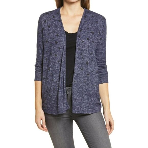 NWOT Bobeau Light cardigan  star print,  specked blue - Picture 1 of 6